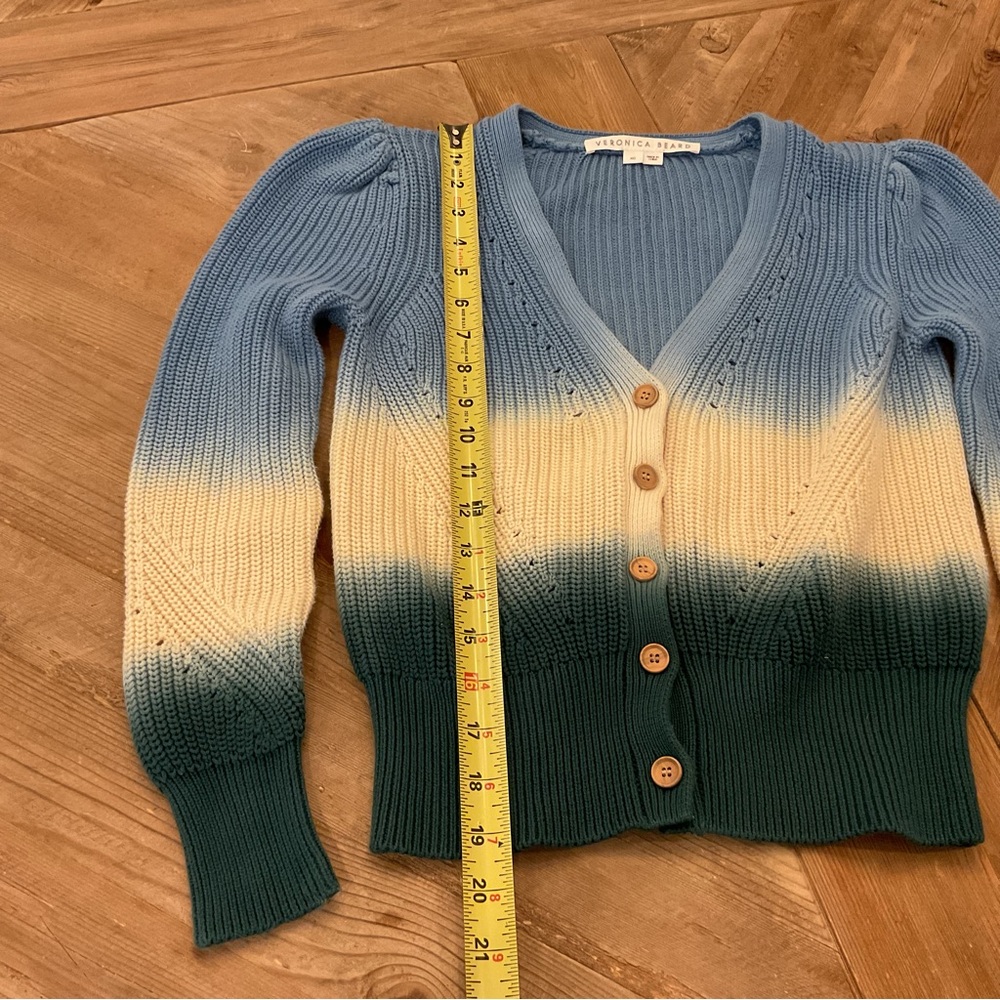 Veronica Beard Parula Cardigan XS Blue Ivoryβ Green Ombre Dip Dye Knit - Picture 7 of 8